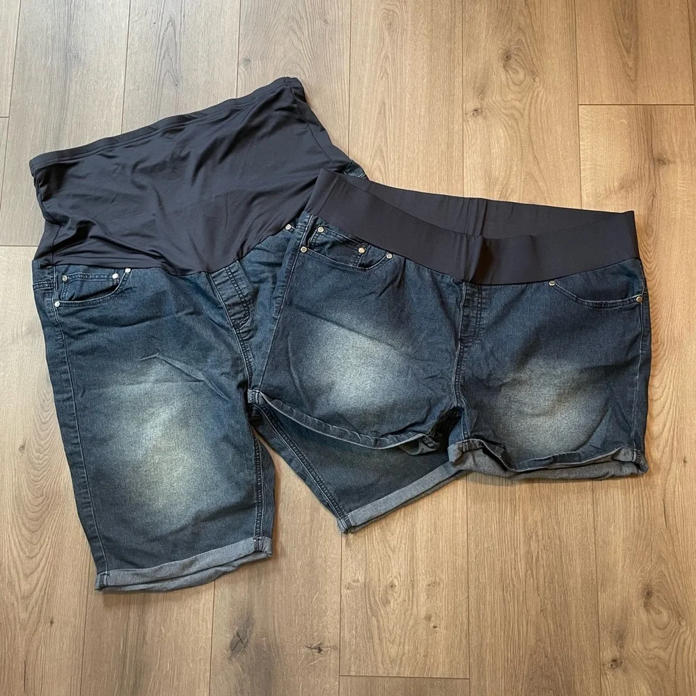 2 pair denim maternity jean shorts - Picture 1 of 7